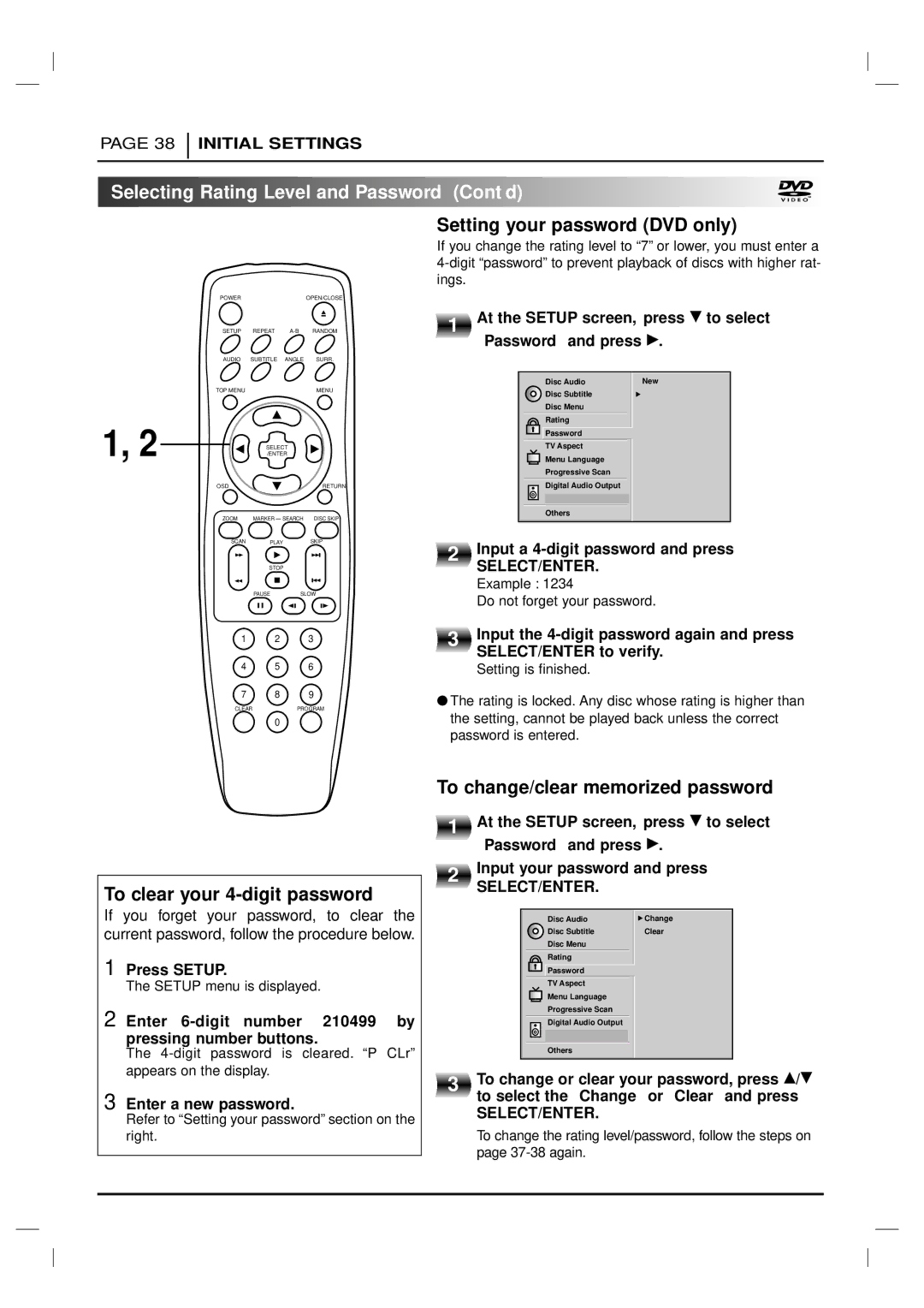 Marantz VC5200 manual To clear your 4-digit password, To change/clear memorized password 