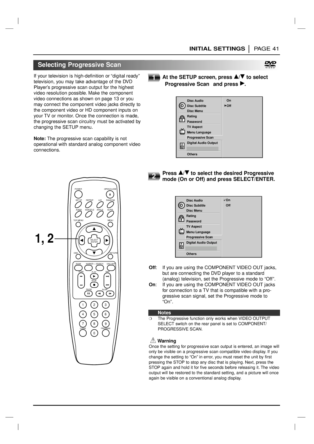 Marantz VC5200 manual Selecting Progressive Scan 