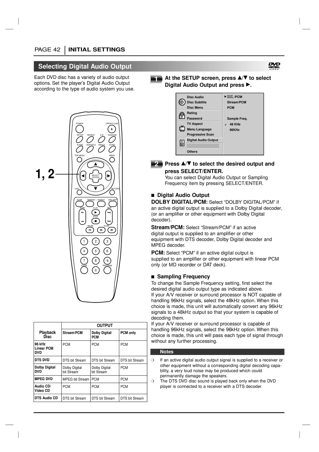 Marantz VC5200 manual Selecting Digital Audio Output, Sampling Frequency 