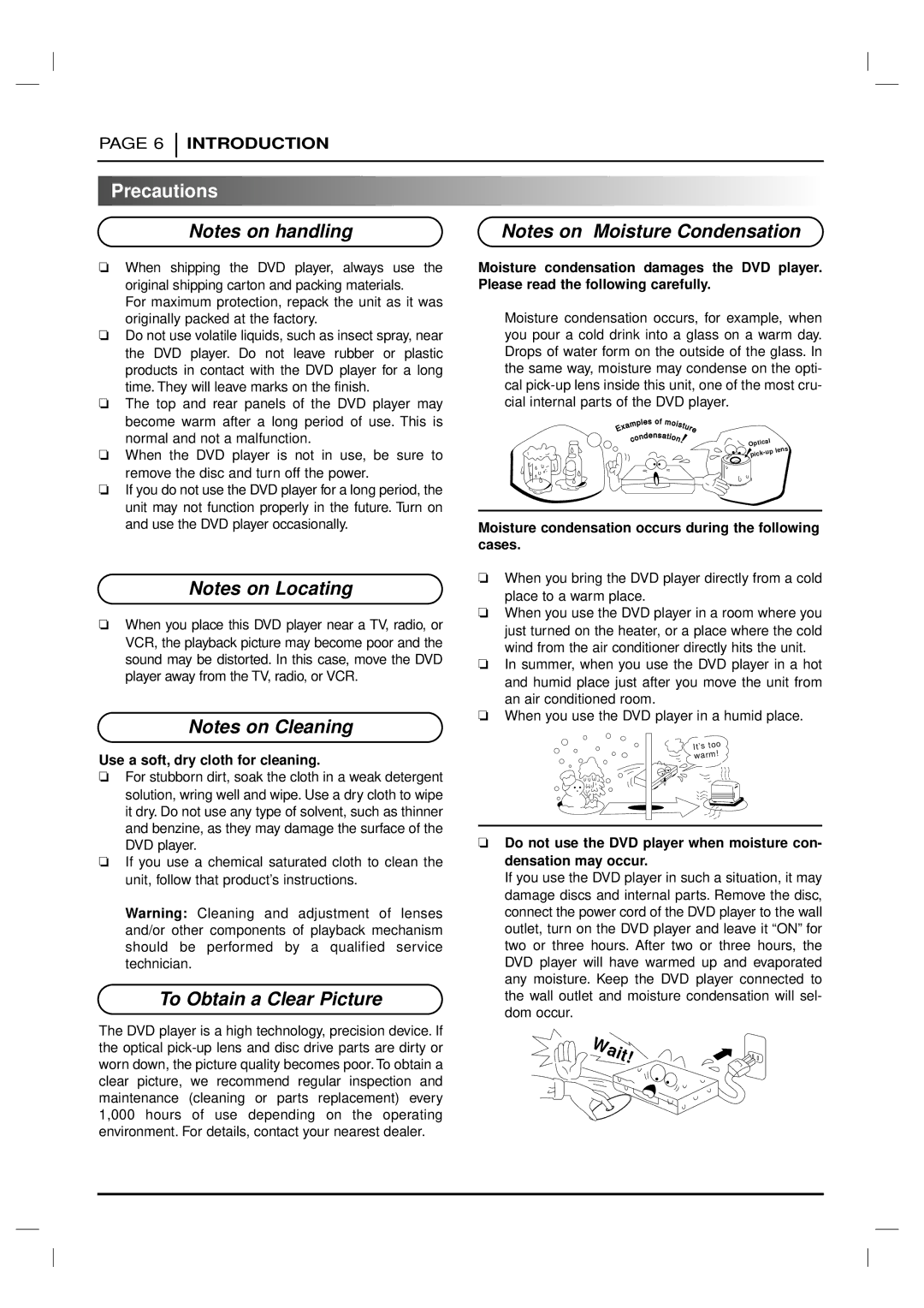 Marantz VC5200 Precautions, Use a soft, dry cloth for cleaning, Moisture condensation occurs during the following cases 