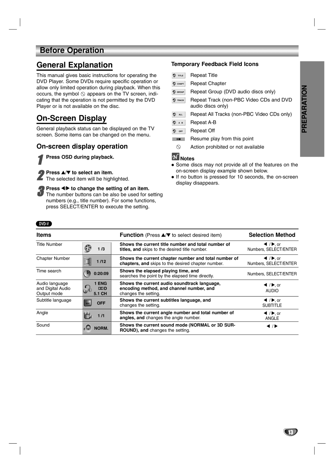 Marantz VC5400 manual Before Operation General Explanation, On-Screen Display, On-screen display operation 