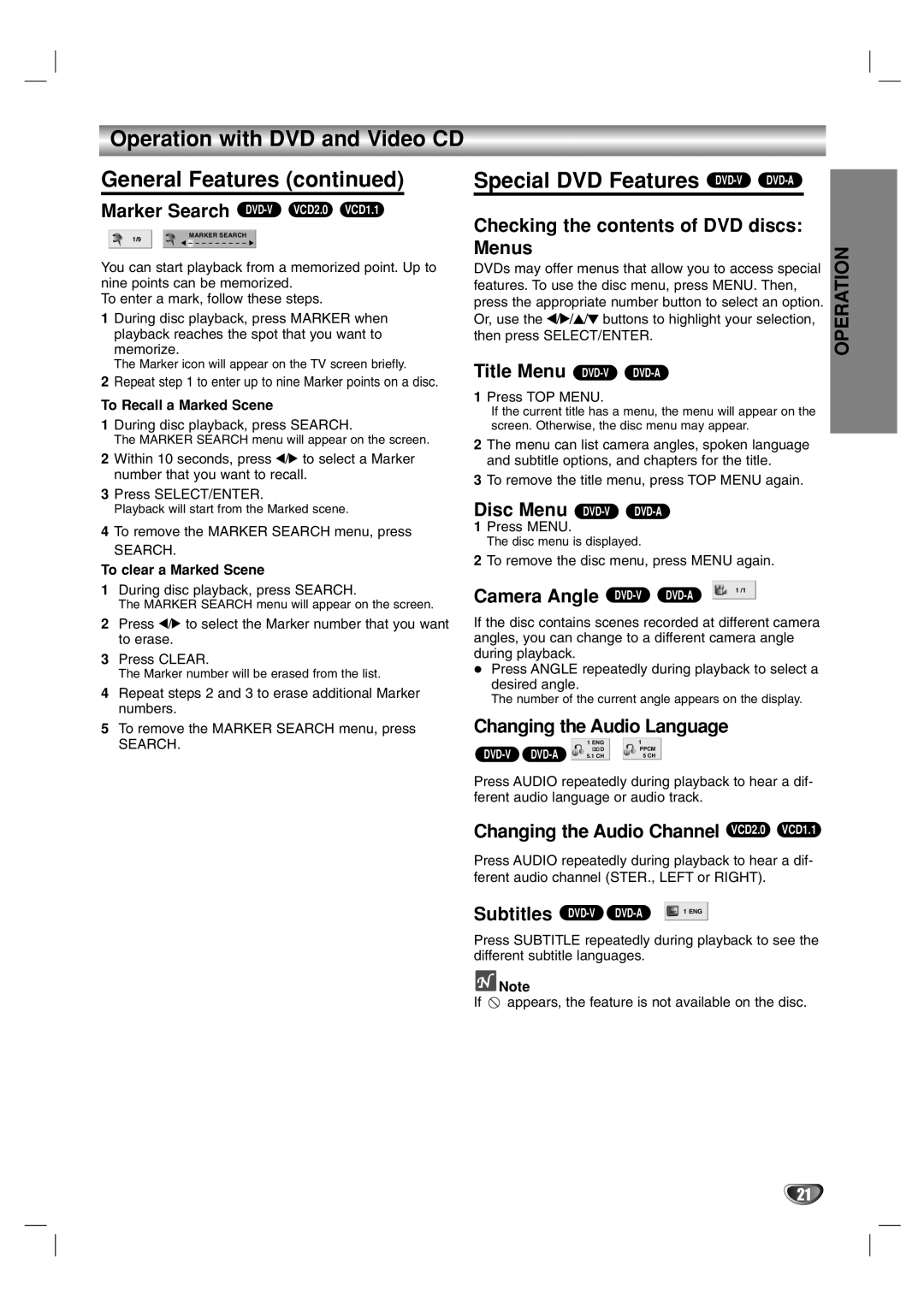 Marantz VC5400 manual Special DVD Features DVD-VDVD-A, Checking the contents of DVD discs Menus, Title Menu DVD-VDVD-A 