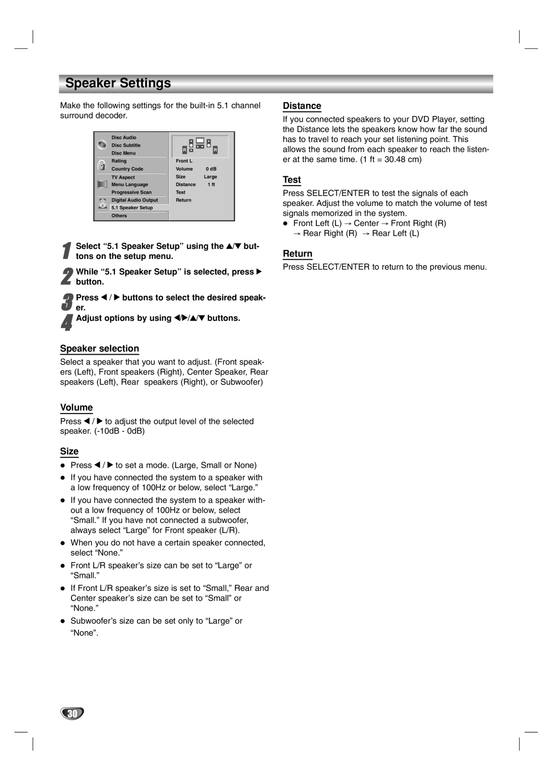 Marantz VC5400 manual Speaker Settings 