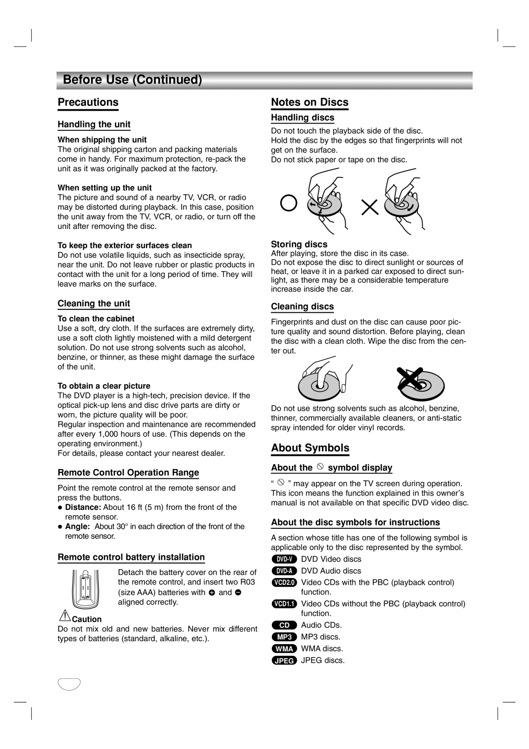 Marantz VC5400 manual Precautions, About Symbols 