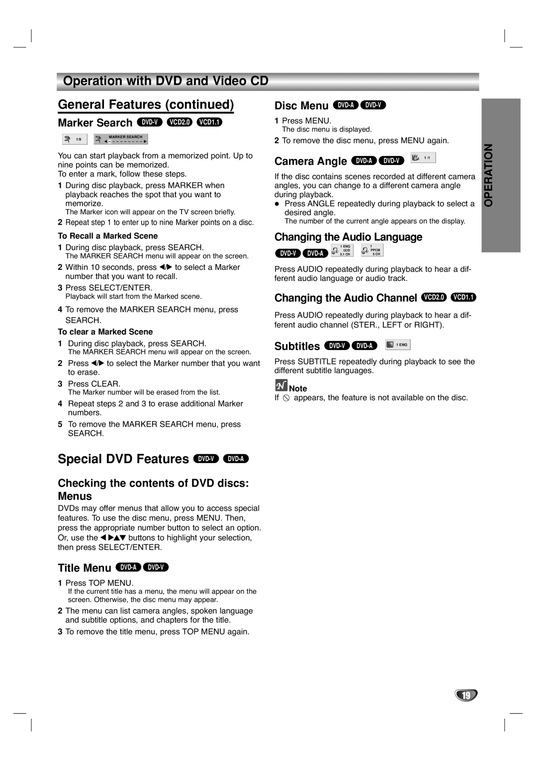 Marantz VC5400/PMD970 manual Special DVD Features DVD-VDVD-A 