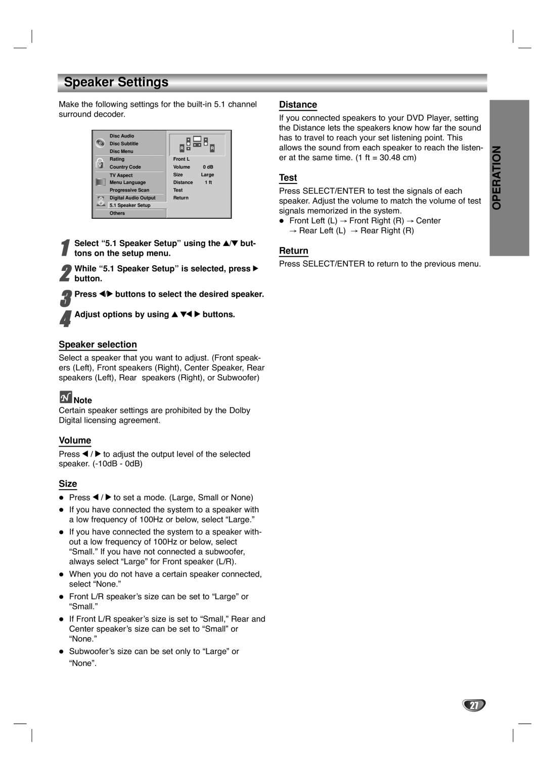 Marantz VC5400/PMD970 manual Speaker Settings 