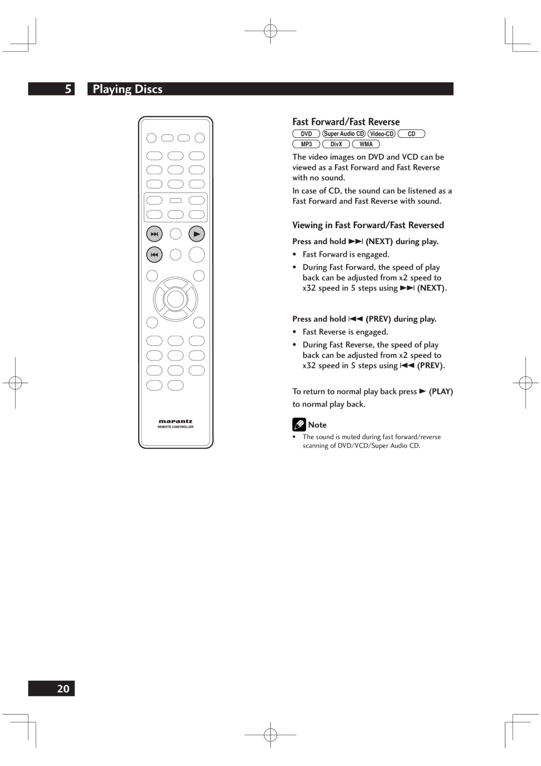 Marantz VC6001 manual Viewing in Fast Forward/Fast Reversed, Press and hold ¢ Next during play 