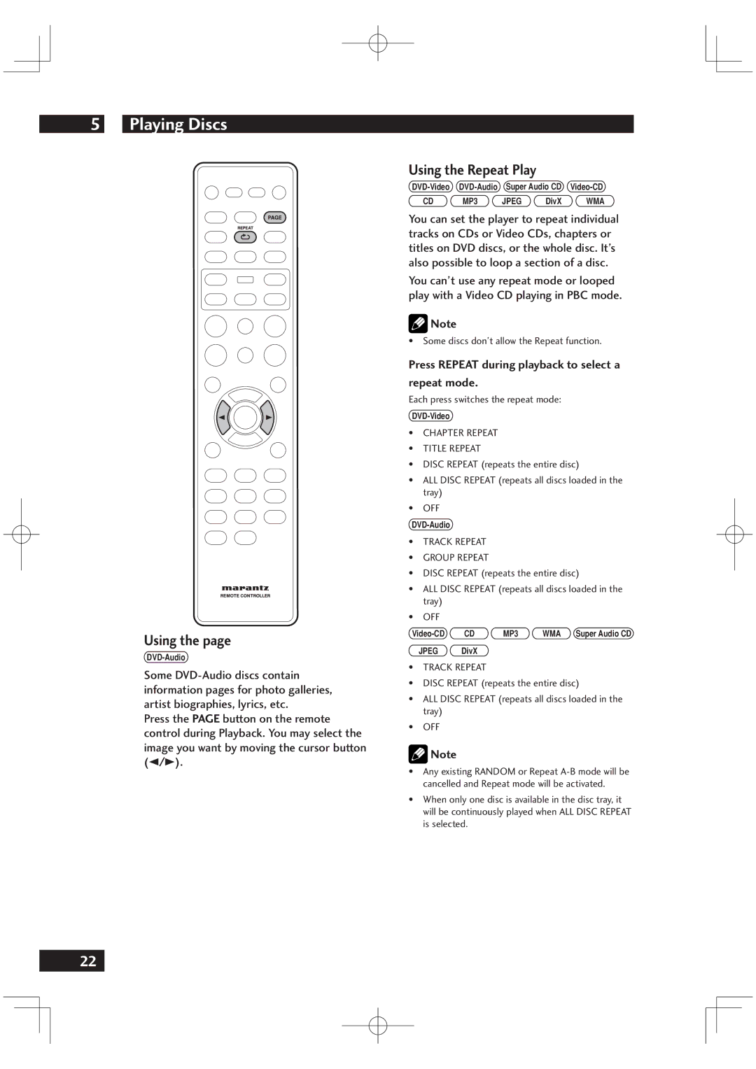 Marantz VC6001 manual Using the Repeat Play, Press Repeat during playback to select a Repeat mode 