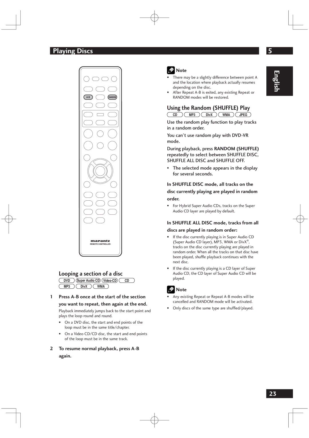 Marantz VC6001 manual Looping a section of a disc, Using the Random Shuffle Play 