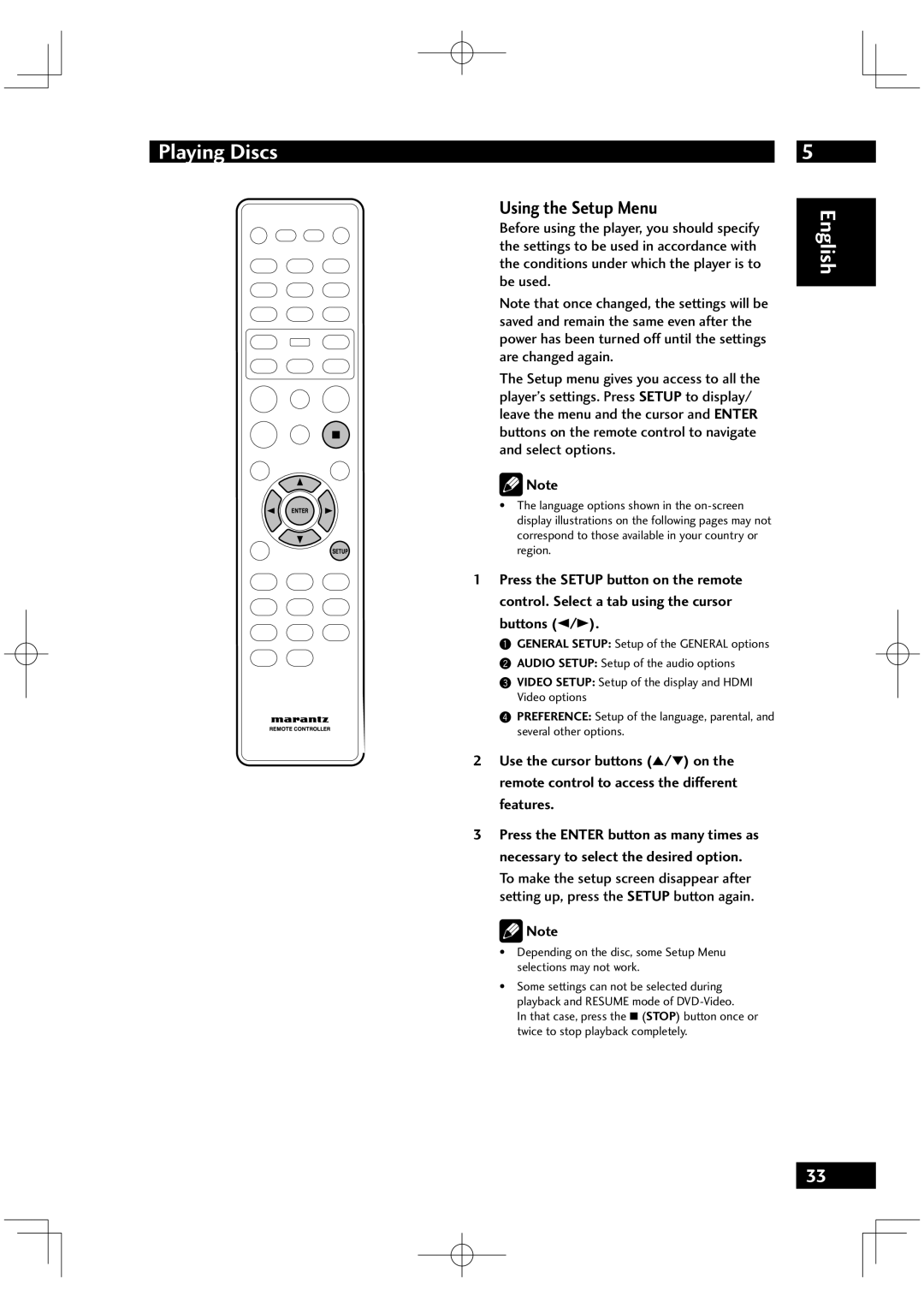 Marantz VC6001 manual Using the Setup Menu 