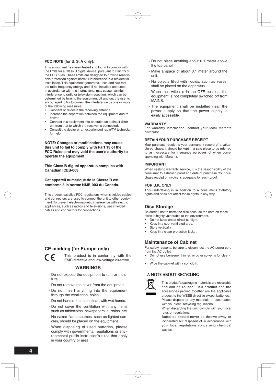 Marantz VC6001 manual CE marking for Europe only 