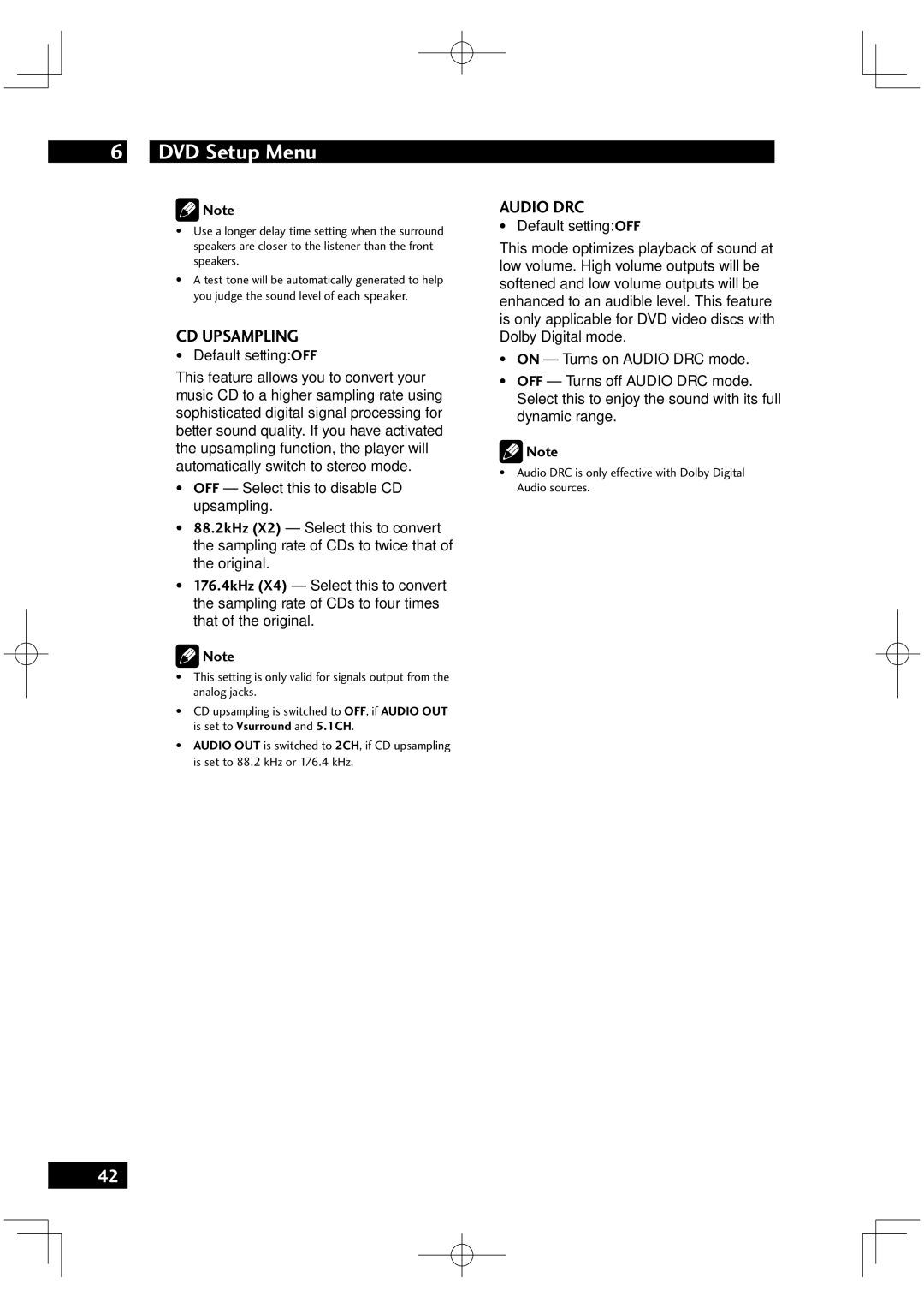 Marantz VC6001 manual CD Upsampling, Audio DRC, Default setting OFF 