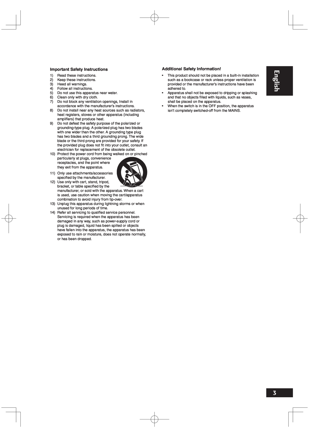 Marantz VC6001 manual English, Important Safety Instructions, Additional Safety Information 