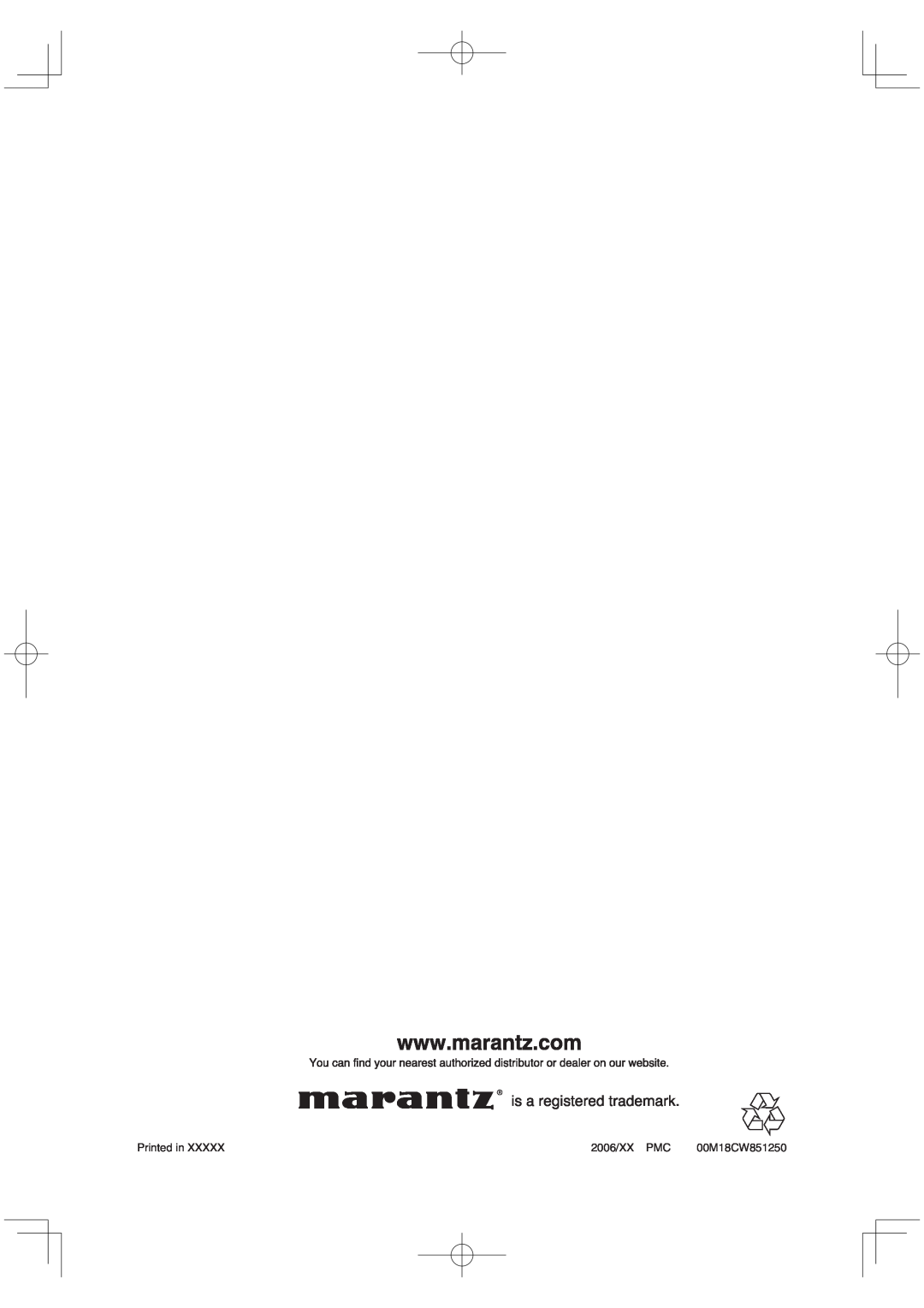 Marantz VC6001 manual Printed in, 2006/XX PMC, 00M18CW851250 