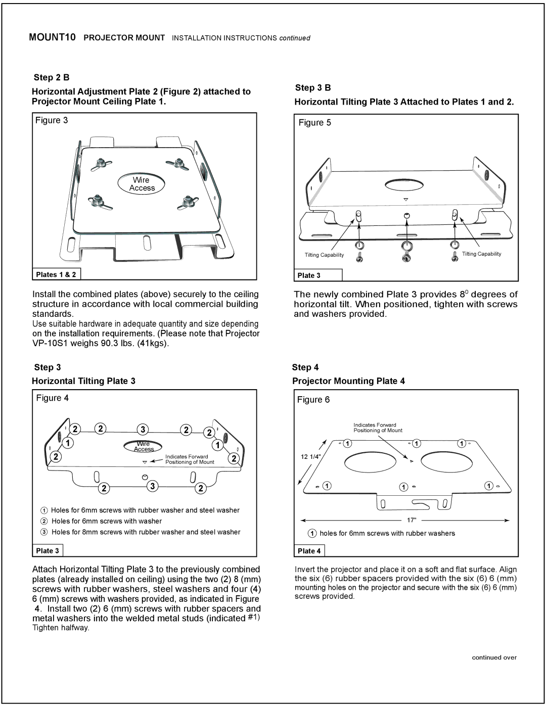 Marantz VP-10S1 manual Step Horizontal Tilting Plate, Step Projector Mounting Plate 