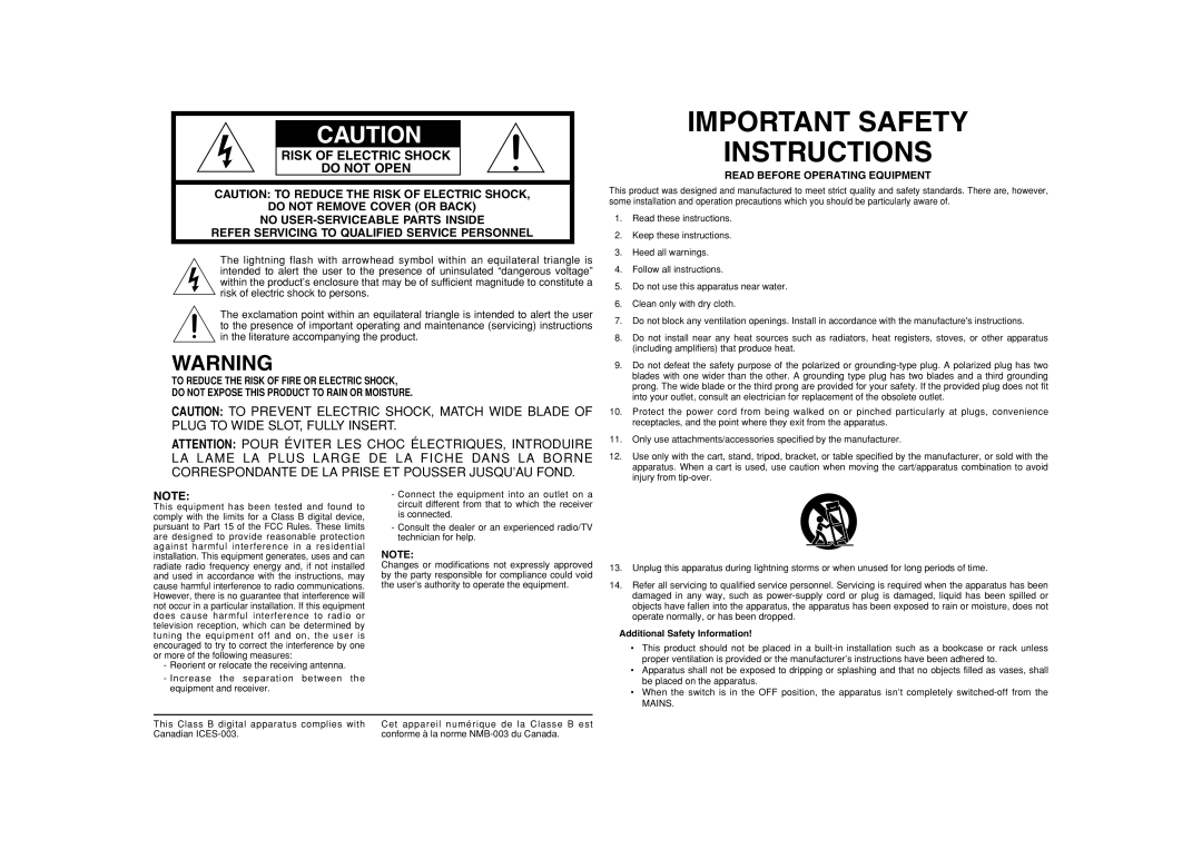 Marantz VP-11S1 manual Read Before Operating Equipment, Additional Safety Information 