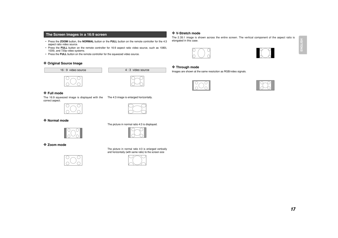 Marantz VP-11S1 manual Screen Images in a 169 screen 