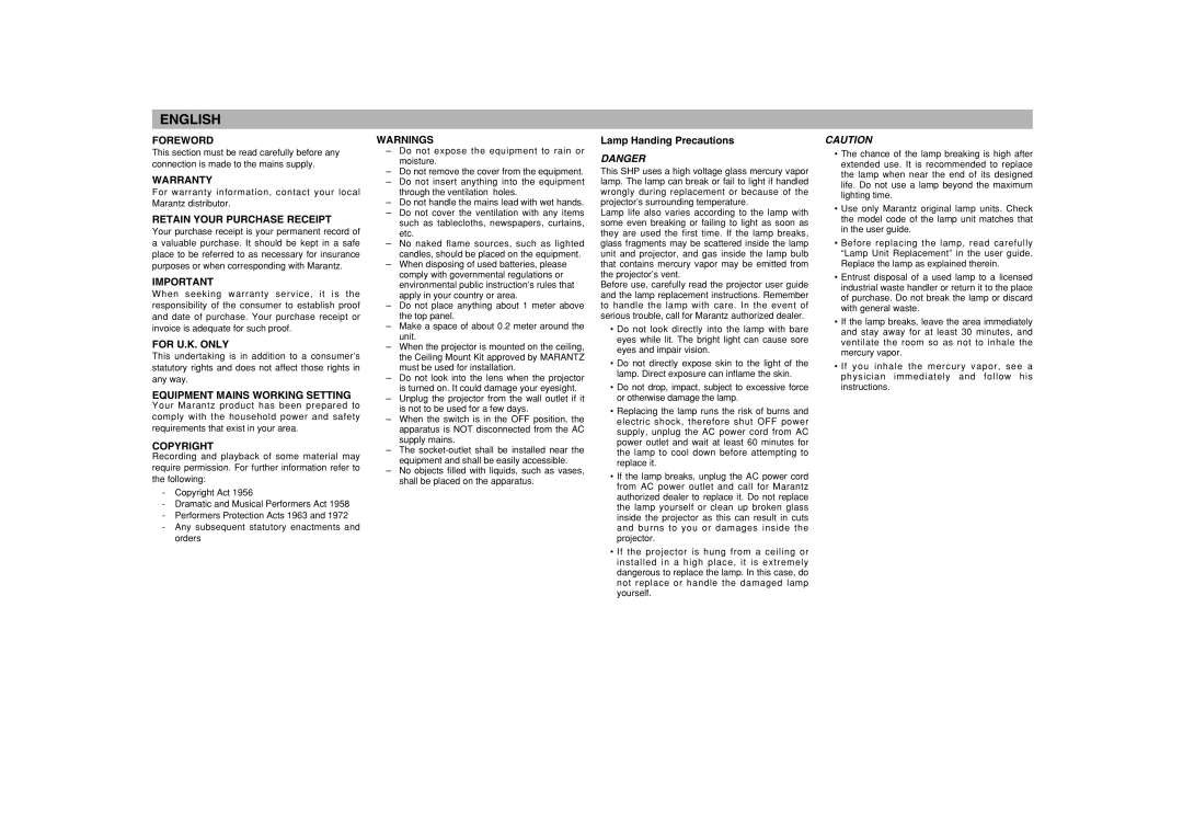 Marantz VP-11S1 manual English 