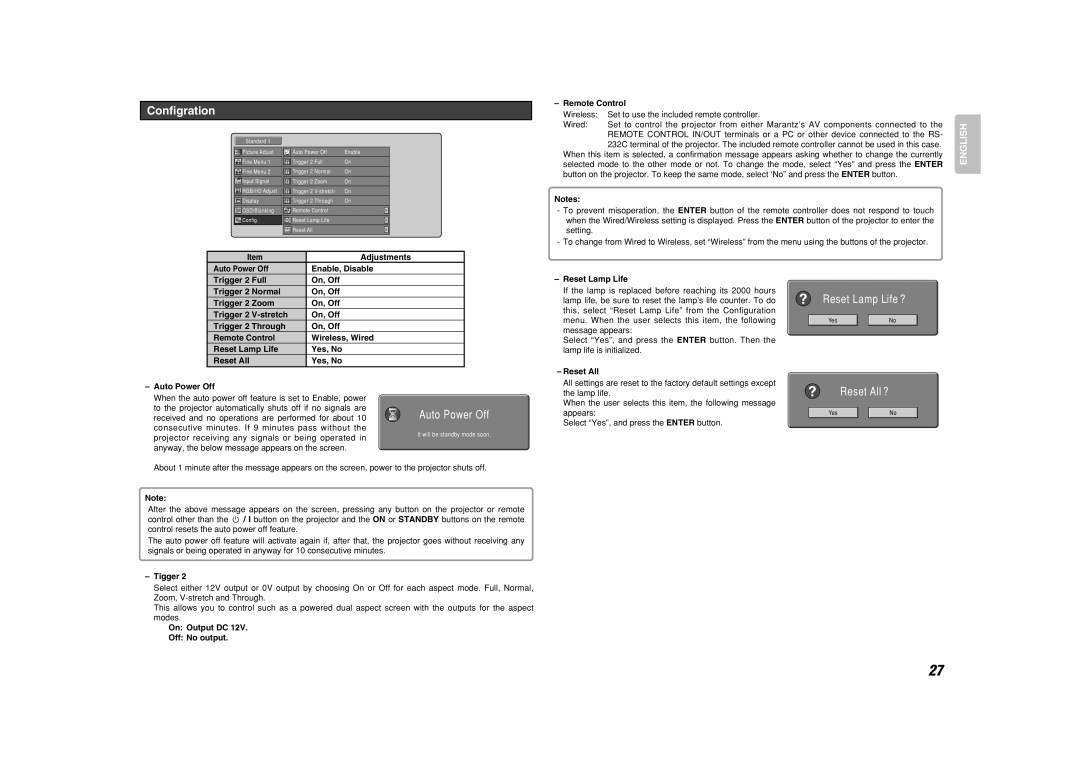 Marantz VP-11S1 manual Configration 