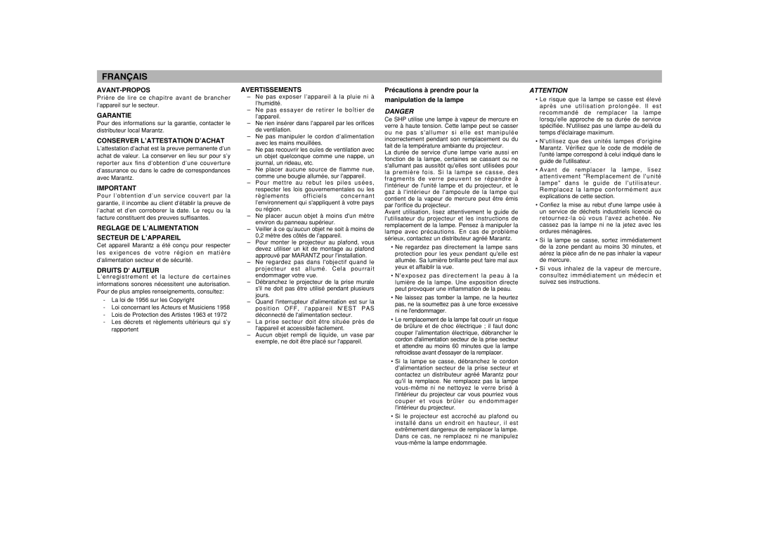 Marantz VP-11S1 manual Français 