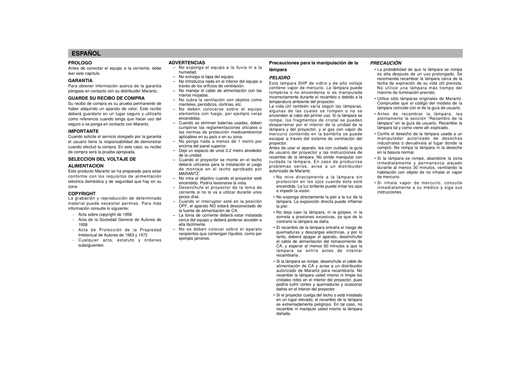 Marantz VP-11S1 manual Español 