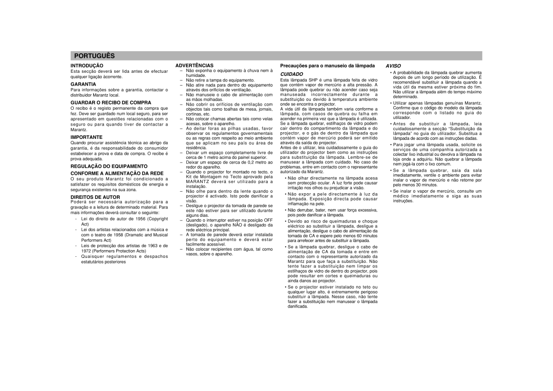 Marantz VP-11S1 manual Português 