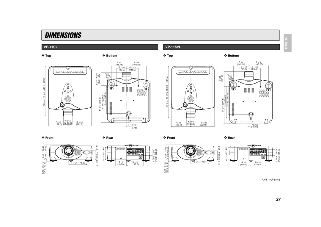 Marantz manual Dimensions, VP-11S2L 