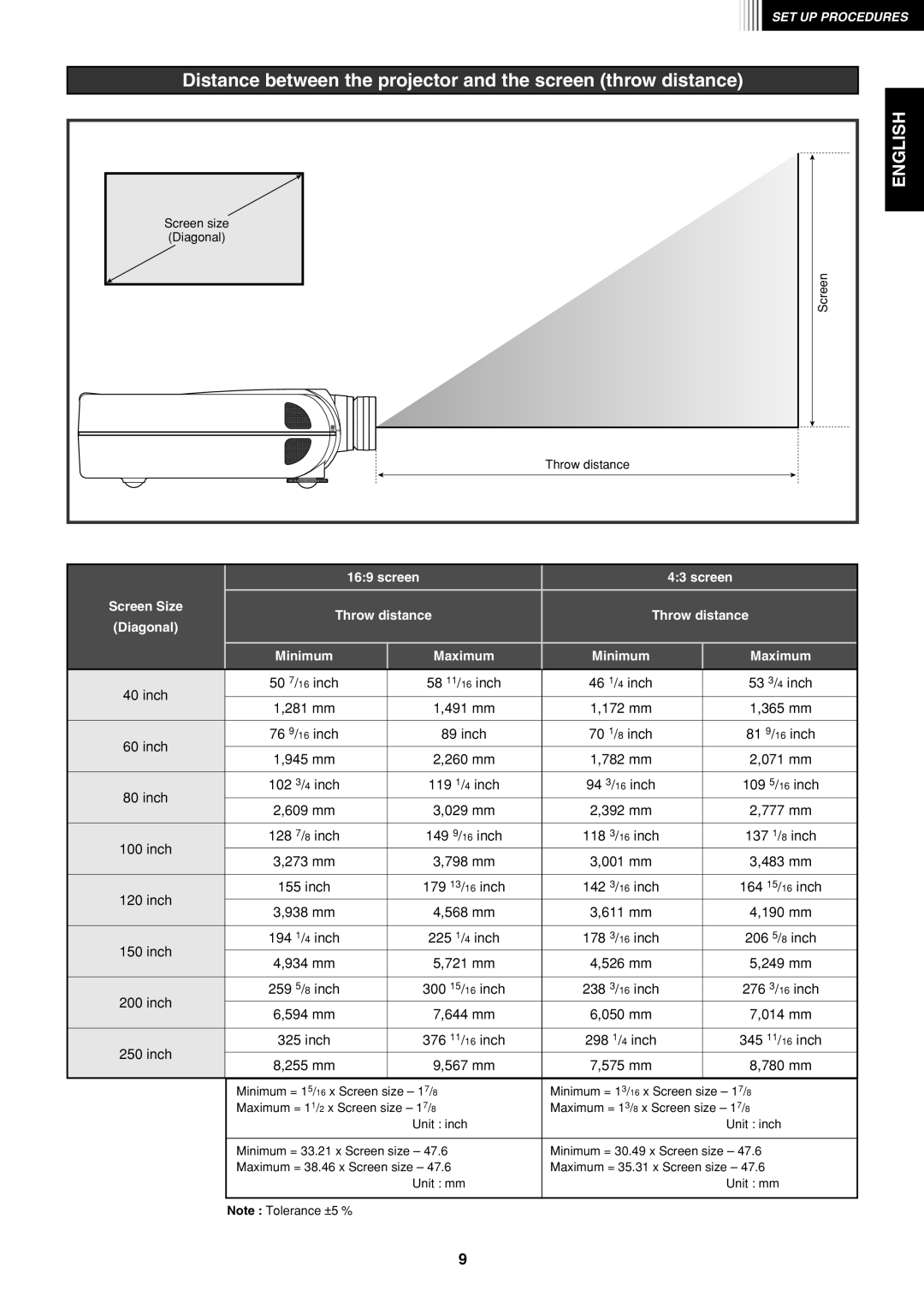 Marantz VP-12S1s manual Distance between the projector and the screen throw distance 