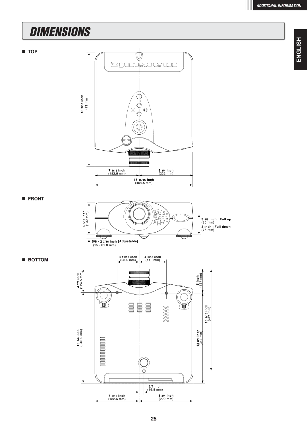 Marantz VP-12S1s manual Dimensions, TOP Front Bottom 