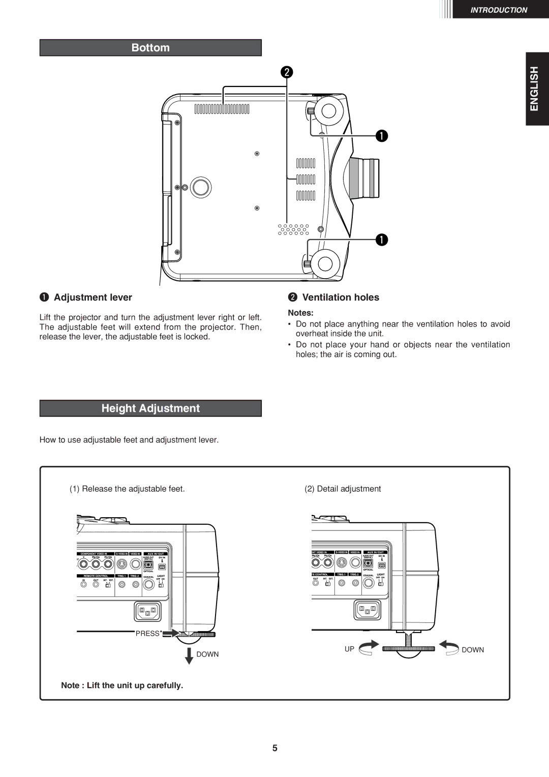 Marantz VP-12S1s manual Bottom, Height Adjustment 