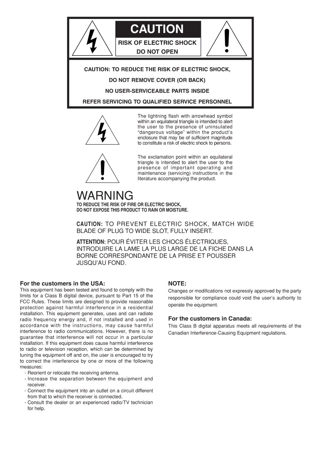 Marantz VP-12S2 manual For the customers in the USA 