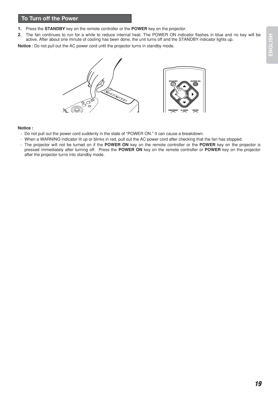 Marantz VP-12S2 manual To Turn off the Power 