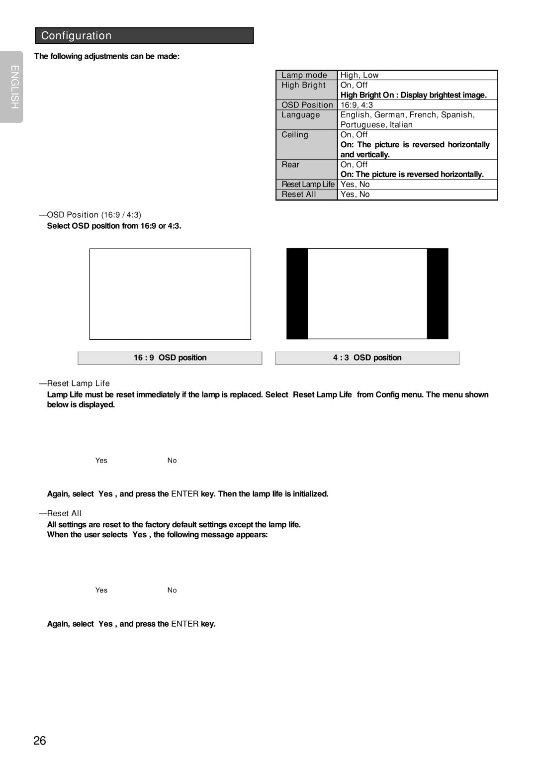 Marantz VP-12S2 manual Configuration 