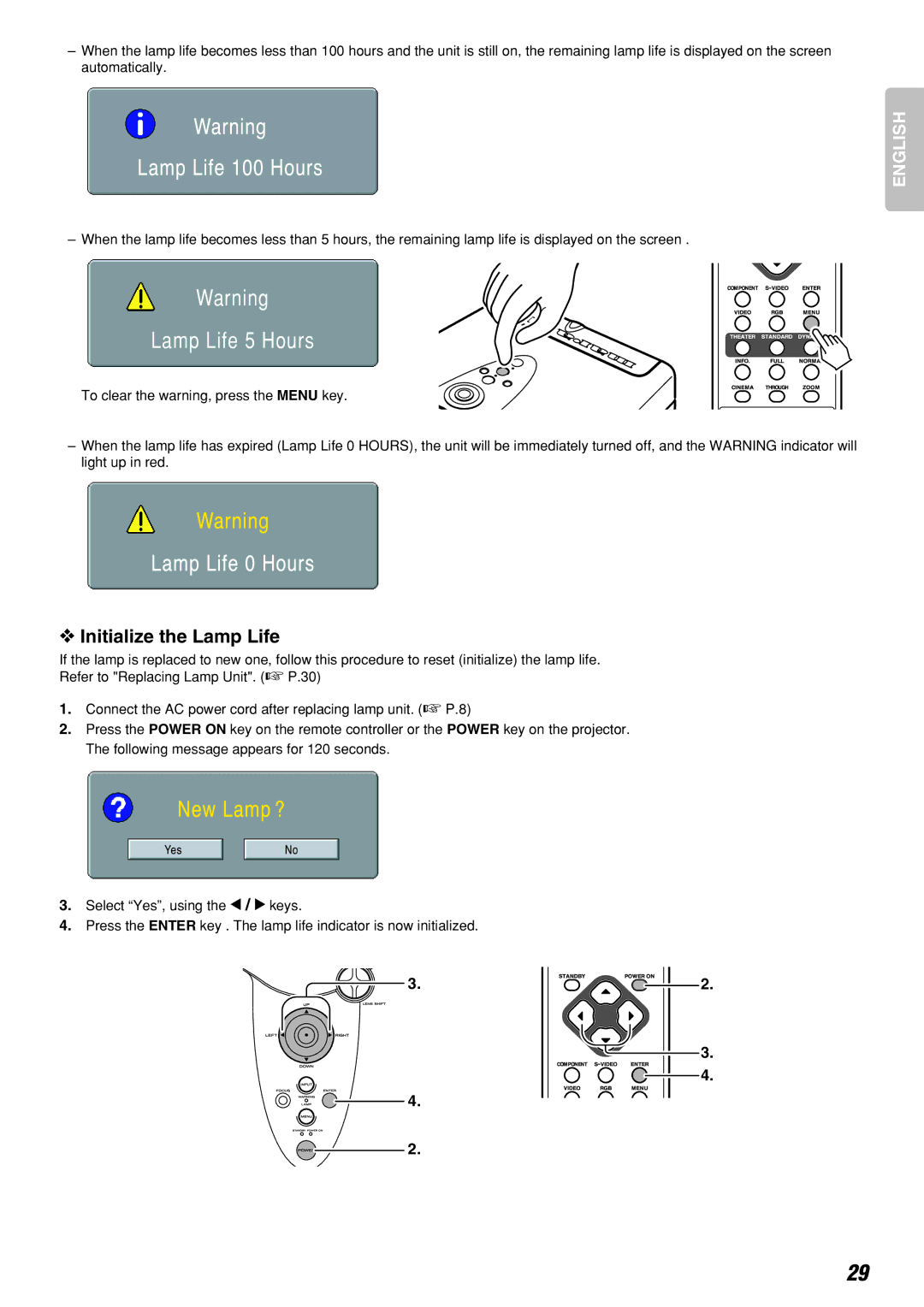 Marantz VP-12S2 manual Initialize the Lamp Life 