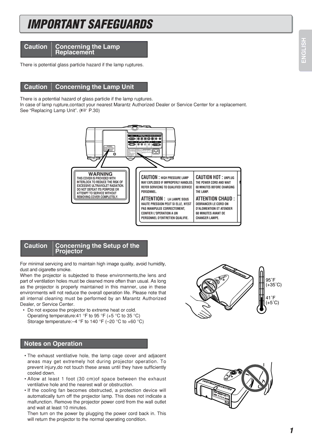 Marantz VP-12S2 manual Important Safeguards, Replacement 