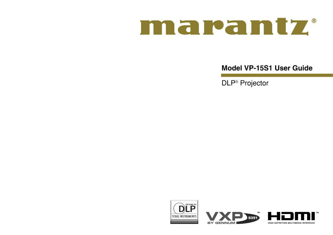 Marantz manual Model VP-15S1 User Guide 