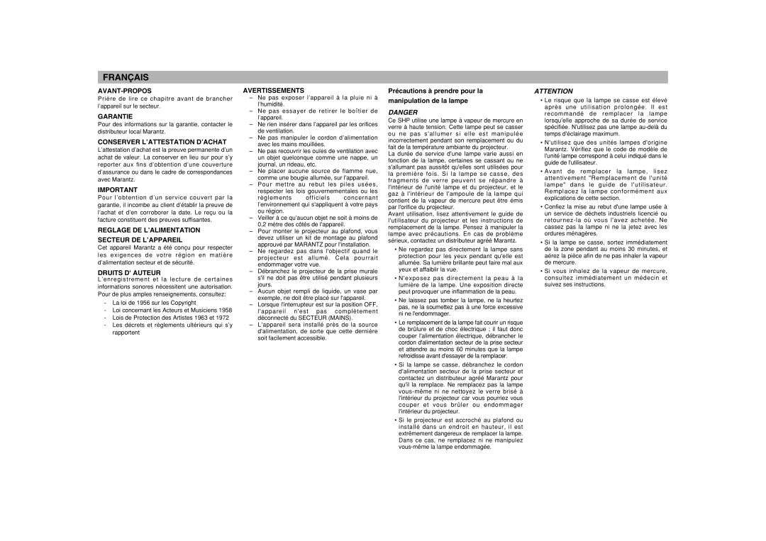 Marantz VP-15S1 manual Français 