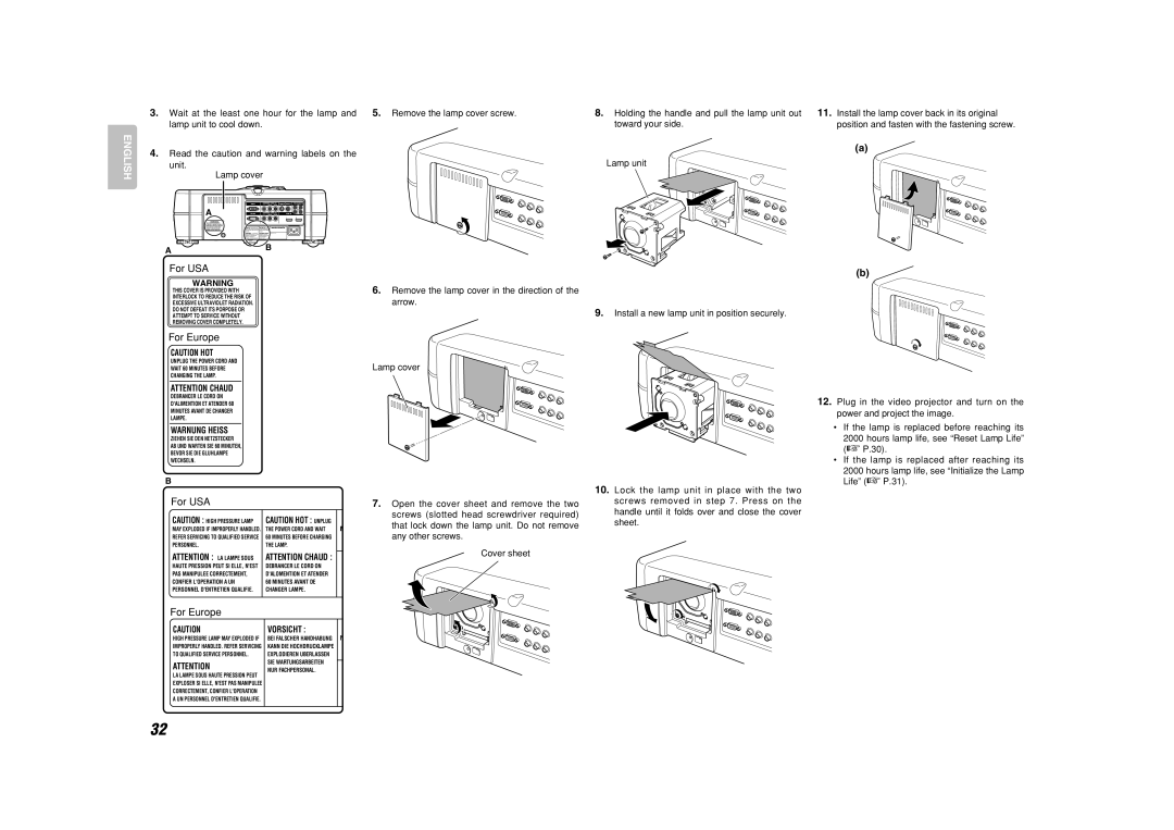 Marantz VP-15S1 manual Wait at the least one hour for the lamp 