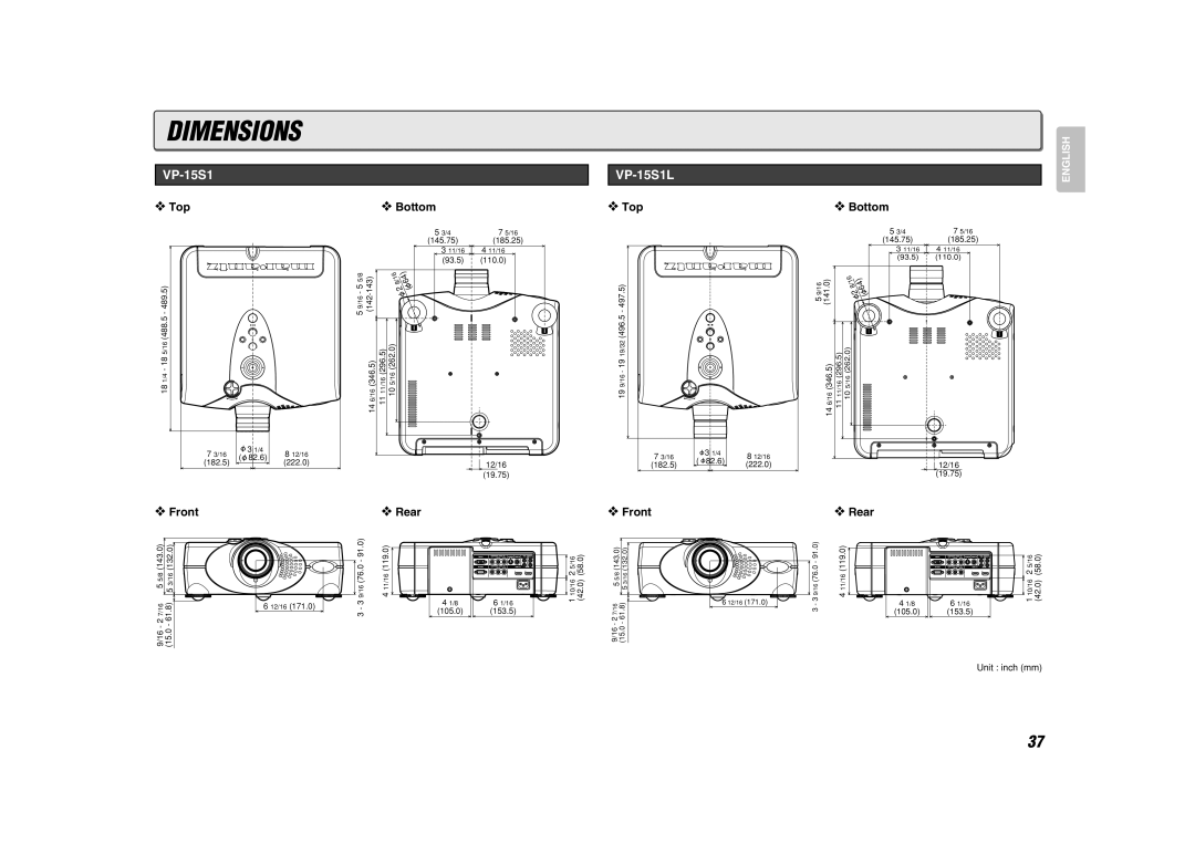 Marantz manual Dimensions, VP-15S1L 