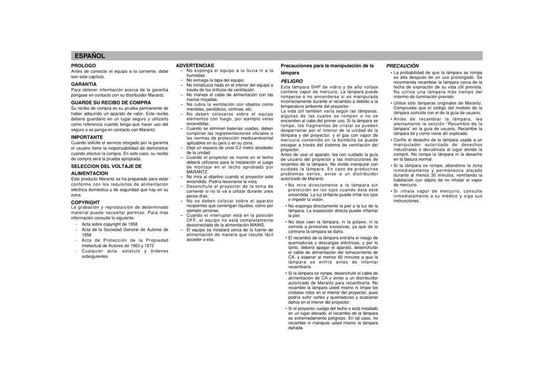 Marantz VP-15S1 manual Español 