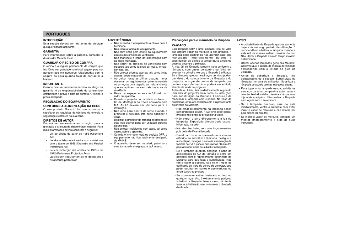 Marantz VP-15S1 manual Português 