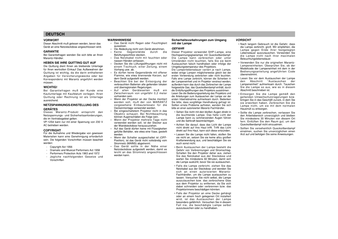 Marantz VP-15S1 manual Deutsch 