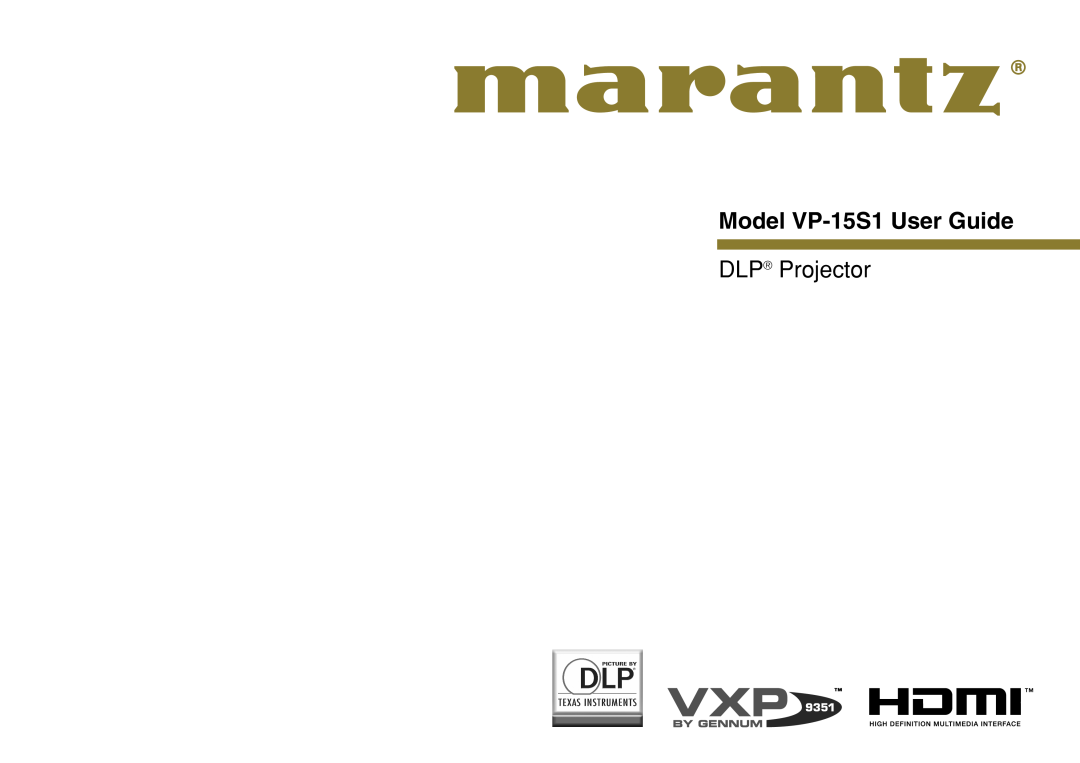 Marantz manual Model VP-15S1 User Guide, DLP Projector 