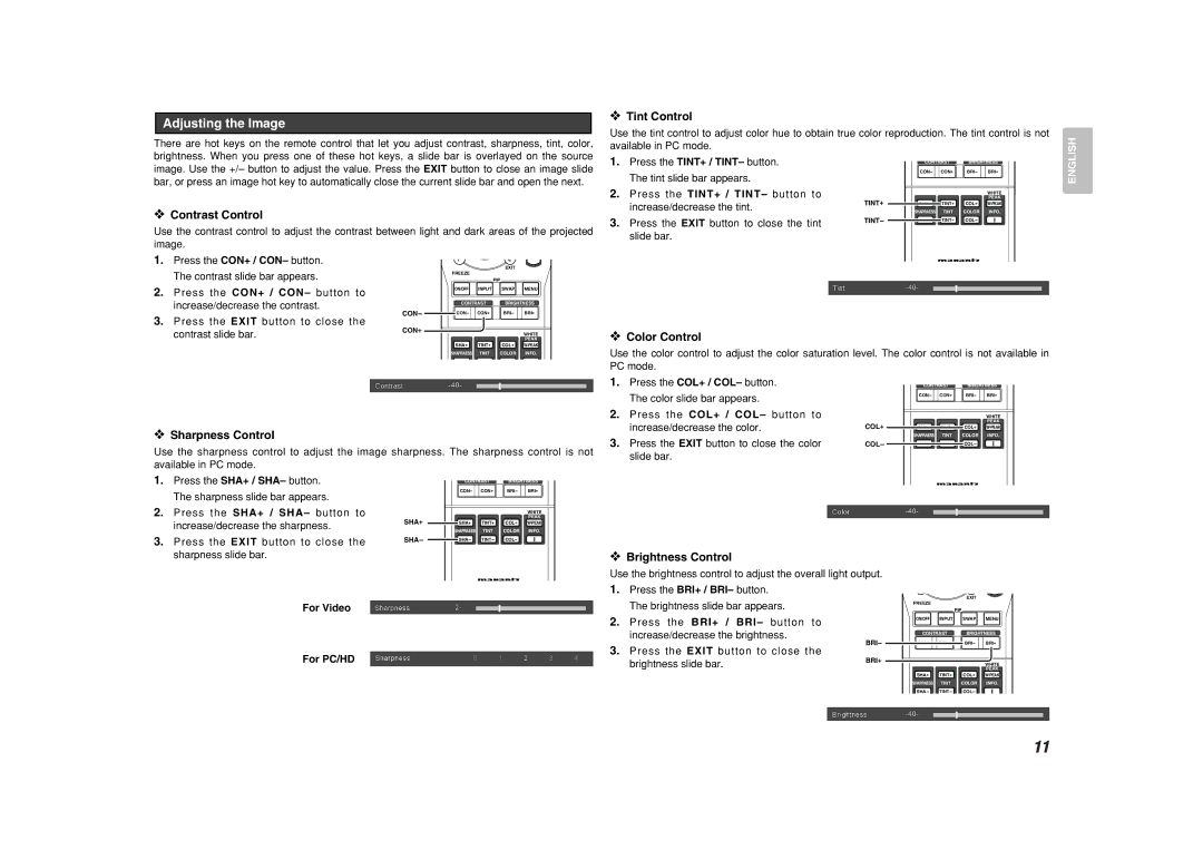 Marantz VP8600 manual Adjusting the Image 