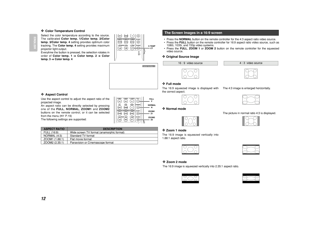 Marantz VP8600 manual Screen Images in a 169 screen 