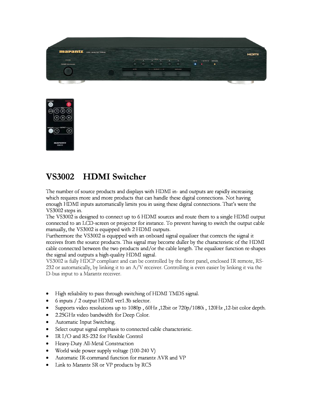 Marantz manual VS3002 HDMI Switcher 