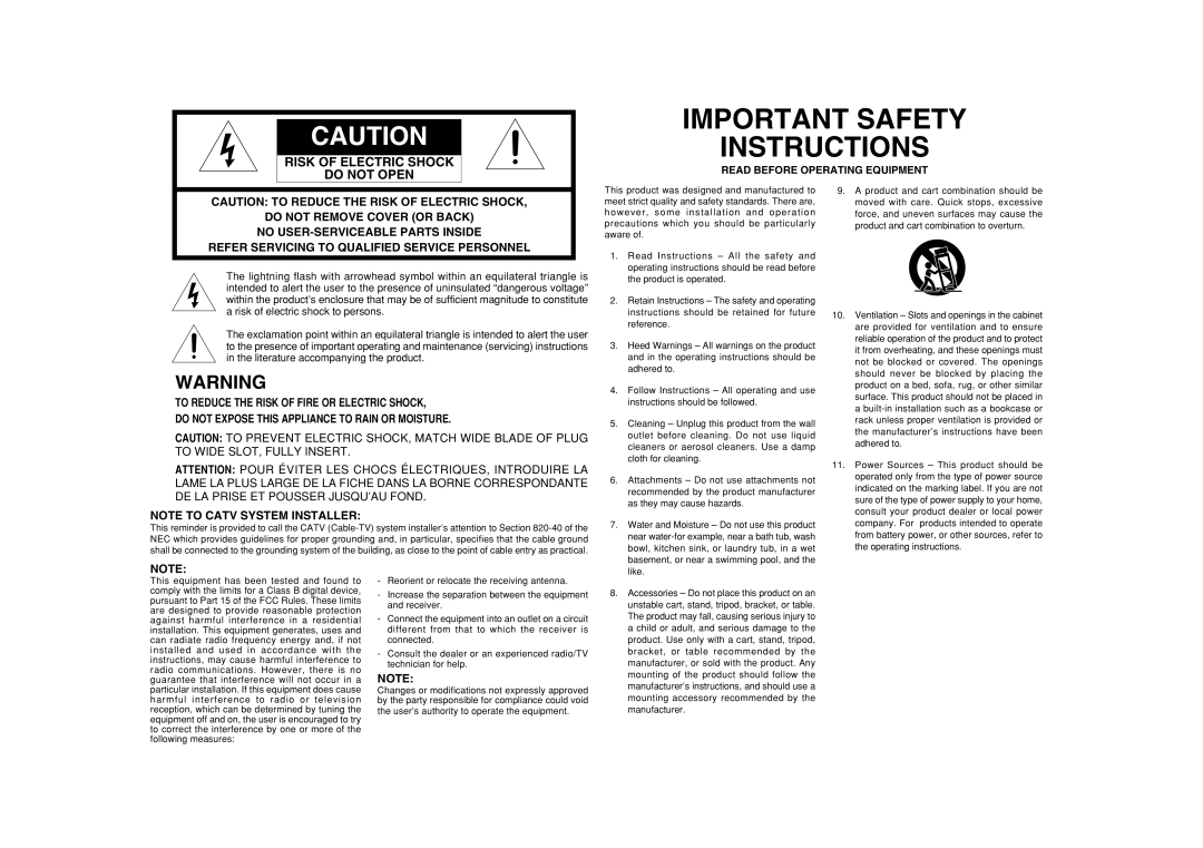 Marantz ZC4001 manual Read Before Operating Equipment 