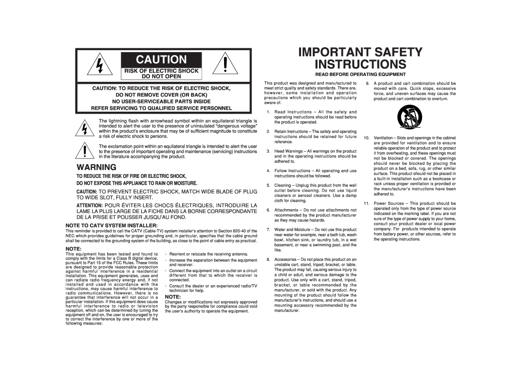 Marantz ZC4001 manual Important Safety Instructions, Risk Of Electric Shock Do Not Open 