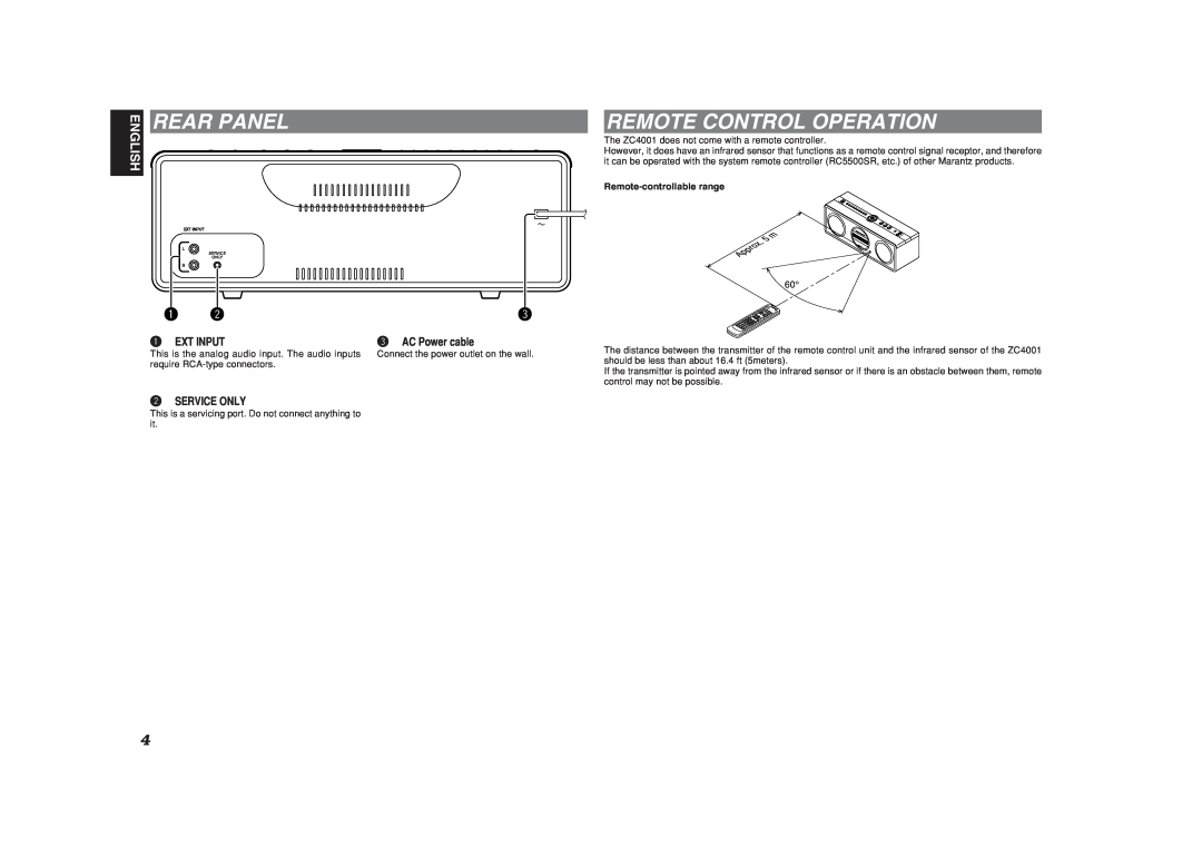 Marantz ZC4001 manual Rear Panel, Remote Control Operation, Remote-controllablerange 