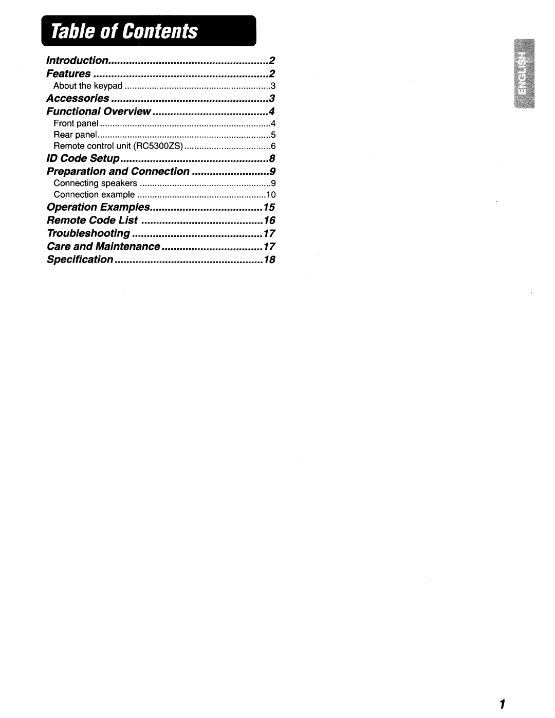 Marantz ZS5300 manual Table of Contents 